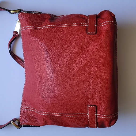 Red Leather Michael Kors Shoulder Handbag Purse Zipper Closure - Picture 5 of 16